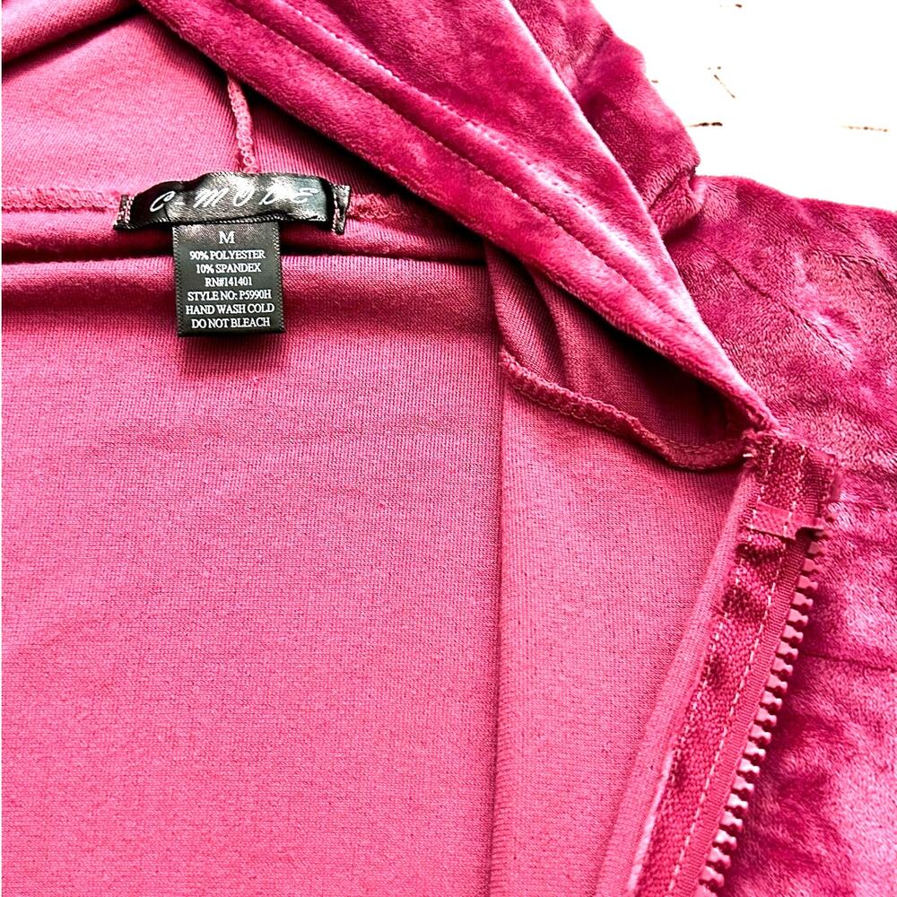 Burgundy Velour Tracksuit Set Women's M Y2K Zip Hoodie & Pants - Picture 5 of 17